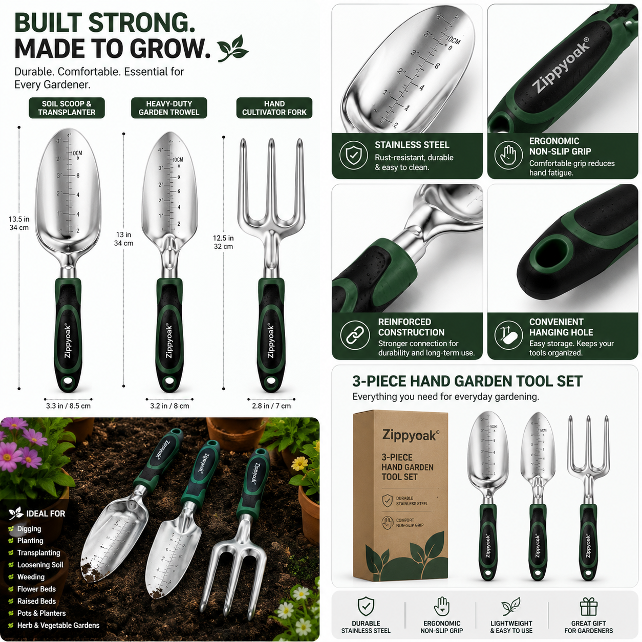 Zippyoak® 3-Piece Hand Garden Tool Set