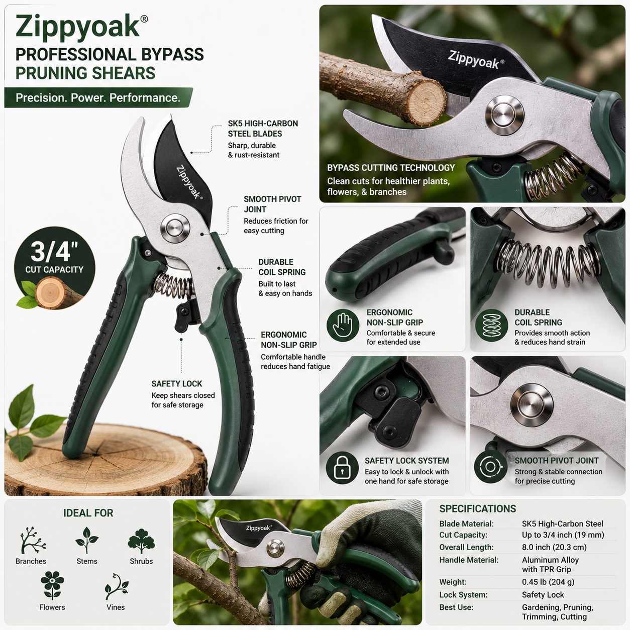 Zippyoak® Professional Bypass Pruning Shears