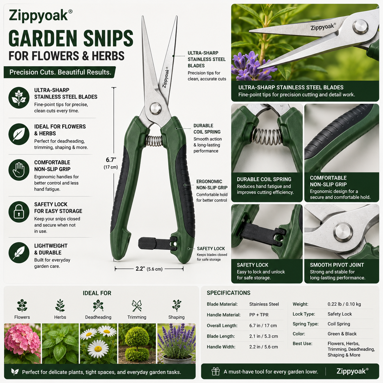 Zippyoak® Garden Snips for Flowers & Herbs