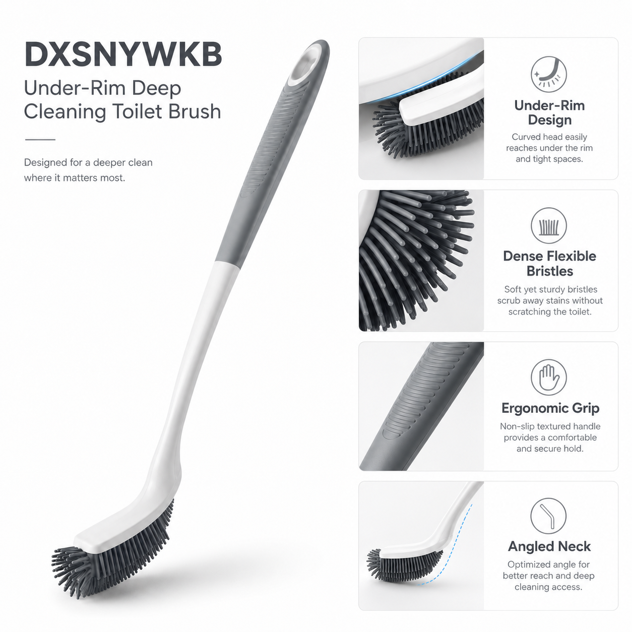 DXSNYWKB Under-Rim Deep Cleaning Toilet Brush