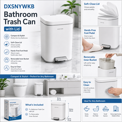 DXSNYWKB Bathroom Trash Can with Lid