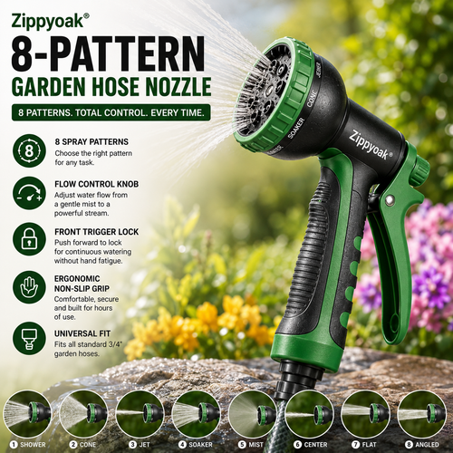 Zippyoak® 8-Pattern Garden Hose Nozzle