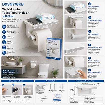 DXSNYWKB Wall-Mounted Toilet Paper Holder with Shelf