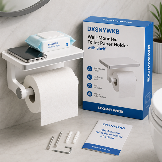 DXSNYWKB Wall-Mounted Toilet Paper Holder with Shelf