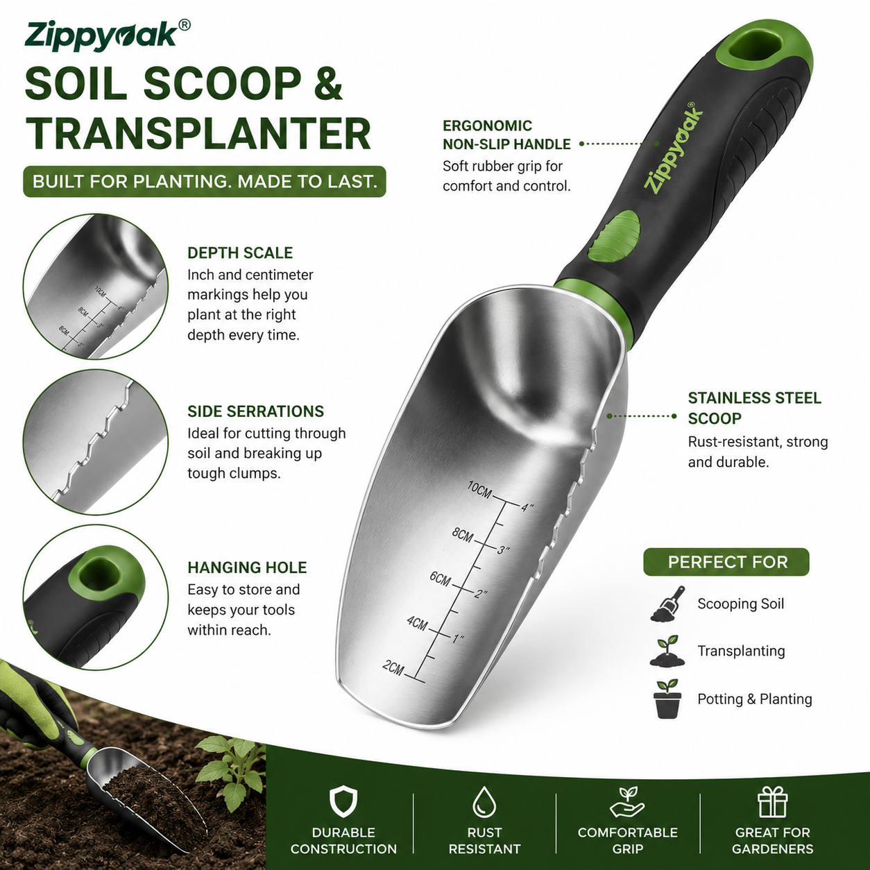 Zippyoak® Soil Scoop & Transplanter