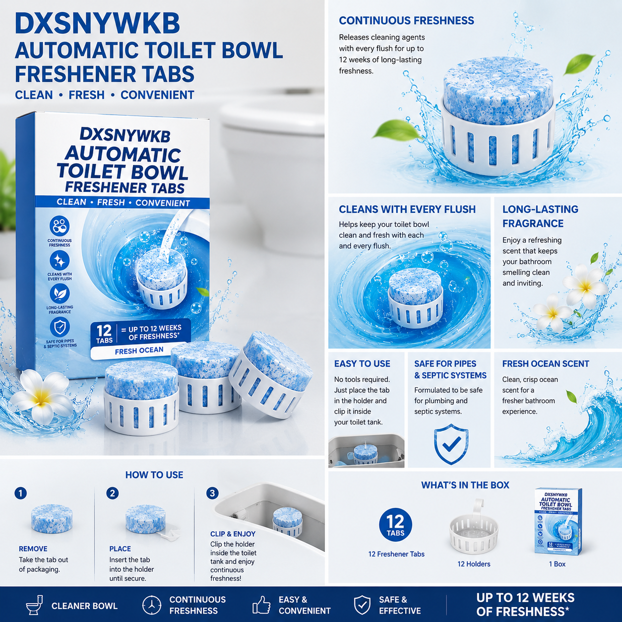 DXSNYWKB Automatic Toilet Bowl Freshener Tabs