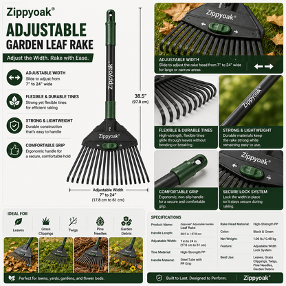 Zippyoak® Adjustable Garden Leaf Rake