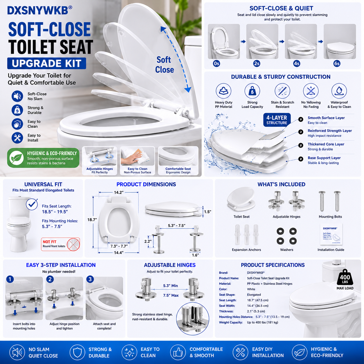 DXSNYWKB Soft-Close Toilet Seat Upgrade Kit